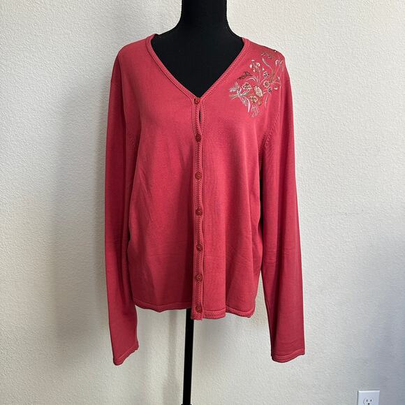 Pendleton Cardigan Women Large Tall Silk Blend Sweater Floral Embroidered Button - Picture 1 of 11